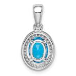 Sterling Silver Rhod-plated Blue and White CZ Oval Pendant - Image 4