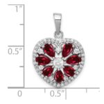 Sterling Silver Rhodium-plated Polished CZ and Lab Cr. Ruby Heart Pendant - Image 3