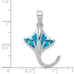 Sterling Silver Rhodium-plated Created Blue Opal Stingray Pendant - Image 3