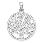 Sterling Silver Rhodium-plated Polished Circle w/Tree Pendant - Image 4