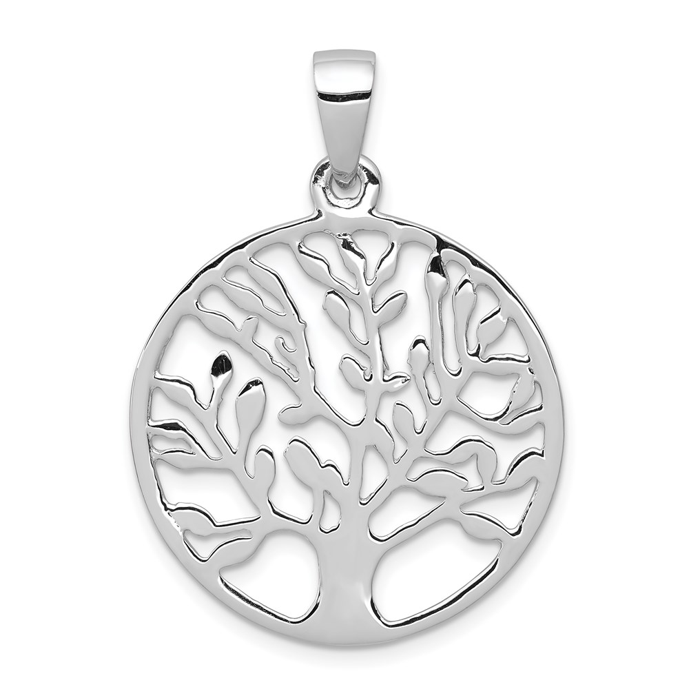 QP4321.jpg Sterling Silver Rhodium-plated Polished Circle w/Tree Pendant - Image 1