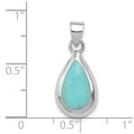 Sterling Silver Rhodium Polished Lab Created Turquoise Teardrop Pendant - Image 3