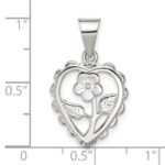 Sterling Silver Polished Mini Floral Center Heart Pendant - Image 3