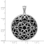 Sterling Silver Rhodium-plated Filigree Diamond Cut Onyx Circle Dangle Pendant - Image 3