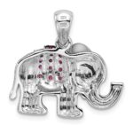 Sterling Silver Rhodium Polished Rhodolite Garnet Elephant Pendant - Image 3