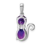 Sterling Silver Rhodium-plated Amethyst and Diamond Cat Pendant - Image 4