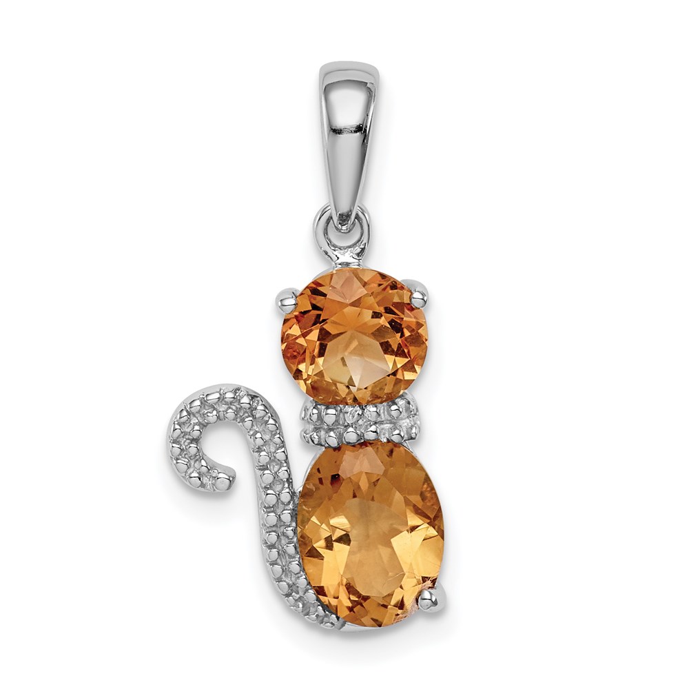 QP4551CI.jpg Sterling Silver Rhodium-plated Citrine and Diamond Cat Pendant - Image 1