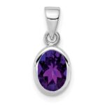 Sterling Silver Rhodium-plated Polished Amethyst Oval Pendant