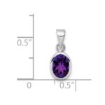 Sterling Silver Rhodium-plated Polished Amethyst Oval Pendant - Image 3