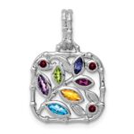 Sterling Silver Rhodium-plated Multi Gemstone Pendant