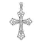 Sterling Silver Rhodium & Diam. Filigree Cross Pendant