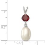 Sterling Silver Rhodium-plated 8-9mm White Teardrop Freshwater Cultured Pearl and 1.00GA Garnet Pendant - Image 3