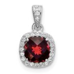 Sterling Silver Rhod-plate 1.05Garnet/Creat. White Sapphire Pendant