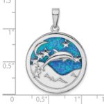 Sterling Silver Rhodium-plated Blue Created Opal Dolphins Pendant - Image 4