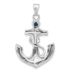 Sterling Silver Rhodium-plated Blue Created Opal Anchor Pendant - Image 3