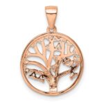 Sterling Silver Rose-tone Created White Sapphire Tree of Life Pendant - Image 3