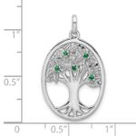 Sterling Silver Rhodium-plated Green Glass Buds Oval Tree Pendant - Image 4