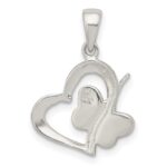 Sterling Silver Polished Glitter Enamel Heart w/Butterfly Pendant - Image 3