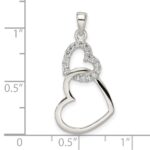 Sterling Silver Polished CZ Double Heart Pendant - Image 4