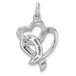 Sterling Silver Rhodium-plated Enamel CZ Ribbon Heart Pendant - Image 3