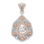 Sterling Silver Plat-plate Rose-tone Vibrant CZ Fancy Penda
