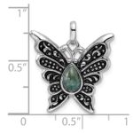 Sterling Silver Rhodium/Oxidized Reconstituted Turquoise Butterfly Pendant - Image 4