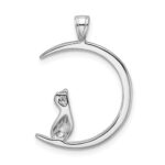 Sterling Silver Rhodium-plated Cat On Moon Pendant - Image 3