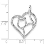 Sterling Silver Rhodium-plated CZ Heart with Cat Silhouette Pendant - Image 4