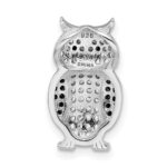 Sterling Silver Rhodium-plated Polished Black and White CZ Owl Slide Pendant - Image 3