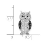 Sterling Silver Rhodium-plated Polished Black and White CZ Owl Slide Pendant - Image 4