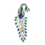 Sterling Silver Antiqued Green/Red/Blue Epoxy Marcasite Peacock Slide - Image 4