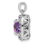 Sterling Silver Rhodium-plated Diamond and Amethyst Square Pendant - Image 2