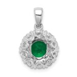 Sterling Silver Rhodium-plated Green Glass and CZ Halo Pendant - Image 3