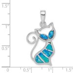 Sterling Silver Rhodium-plated Created Opal Cat Pendant - Image 4