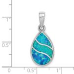 Sterling Silver Rhodium-plated Created Opal Inlay Teardrop Pendant - Image 4