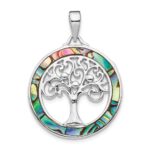 Sterling Silver Rhodium-plated Abalone Circle w/Tree of Life Pendant