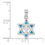 Sterling Silver Rhodium-plated Star of David Created Opal CZ Pendant - Image 4
