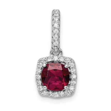 Sterling Silver Rhodium-plated Lab Created Red Corundum and White CZ Pendant
