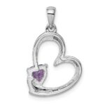Sterling Silver Rhodium-plated Amethyst and Diamond Heart Pendant - Image 3