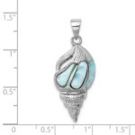 Sterling Silver Rhodium-plated Polished and Antiqued Larimar Shell Pendant - Image 4