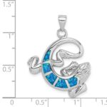 Sterling Silver Rhodium-plated Polished Created Blue Opal Gecko Pendant - Image 4