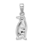 Sterling Silver Rhodium-plated Polished Created Opal Inlay Penguin Pendant - Image 3