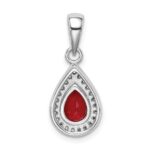 Sterling Silver Rhod Plated Red and Clear CZ Pendant - Image 3