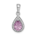 Sterling Silver Rhodium-Plated Purple and Clear CZ Pendant
