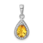 Sterling Silver Rhodium Plated Yellow and Clear CZ Pendant