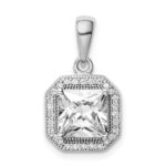 Sterling Silver Rhodium Plated Clear CZ and Square Clear CZ Pendant