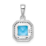 Sterling Silver Rhodium Plated Clear CZ and Square Blue CZ Pendant - Image 3