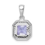 Sterling Silver Rhodium Plated Clear CZ and Square Light Purple CZ Pendant - Image 3