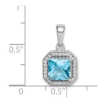 Sterling Silver Rhodium Plated Clear CZ and Square Blue CZ Pendant - Image 4