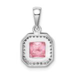 Sterling Silver Rhodium Plated Clear CZ and Square Pink CZ Pendant - Image 3